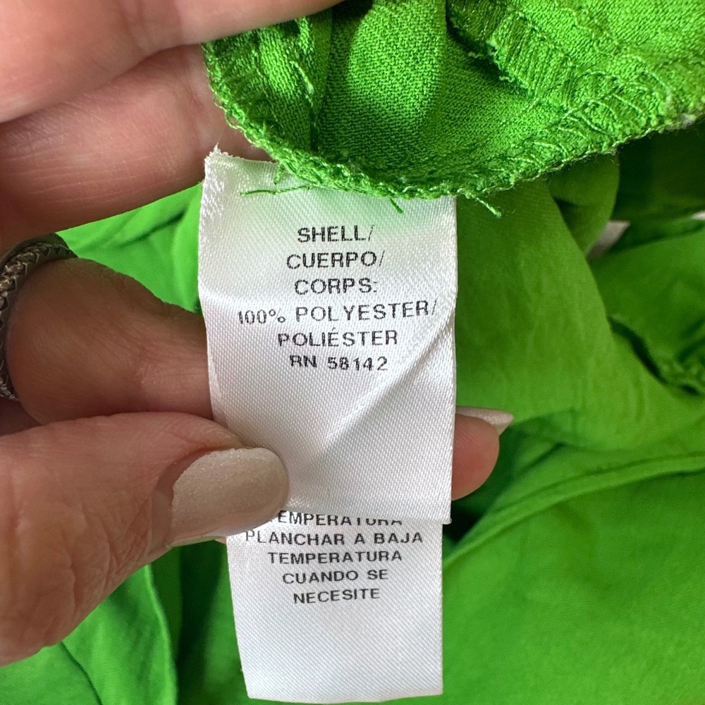 London times green mini smocked waist tie neck ruffle dress flutter medium - Picture 9 of 11